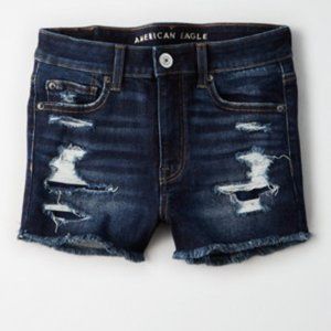 American Eagle High Rise Dark Wash Shortie Jean Shorts